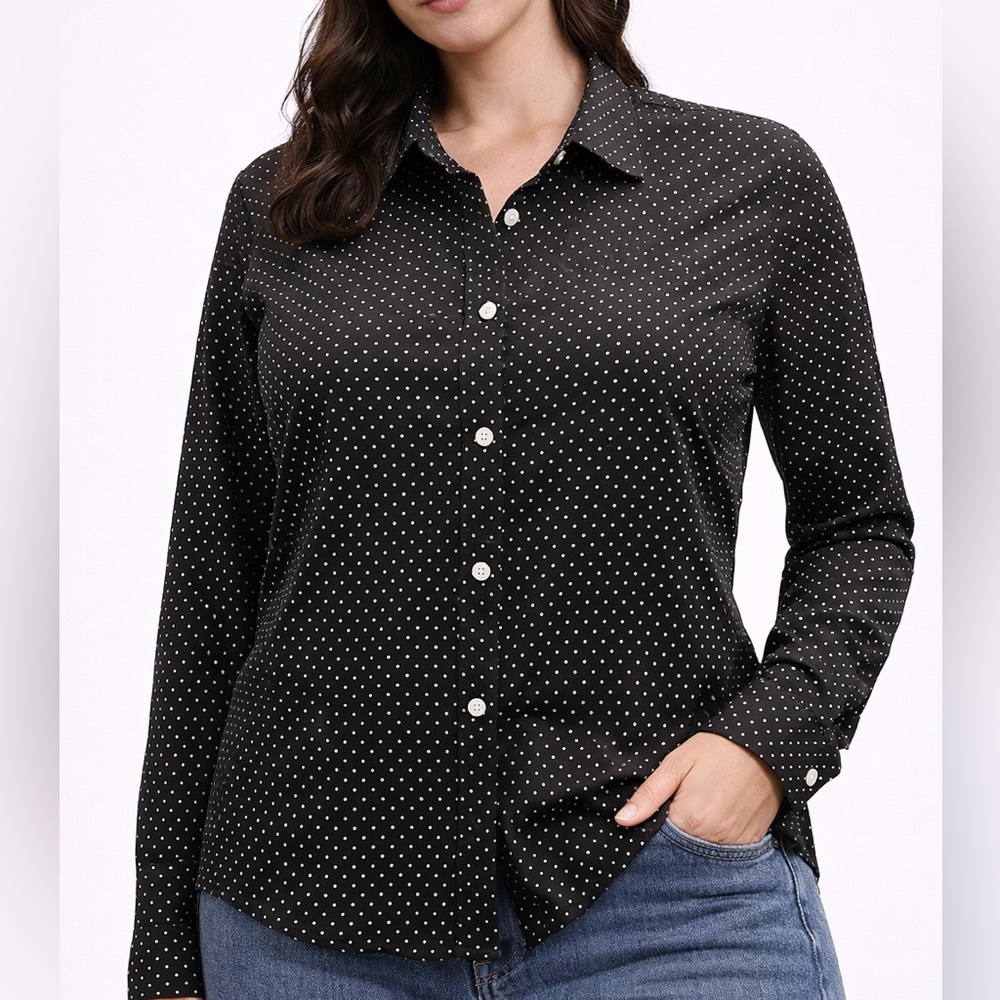Ralph Lauren Black Button-Down Shirt with White Polka Dots